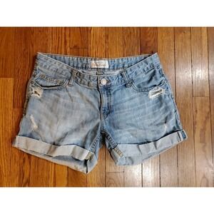 Aeropostale Womens Distressed Denim Cuffed Jean Shorts Size 5 light wash
